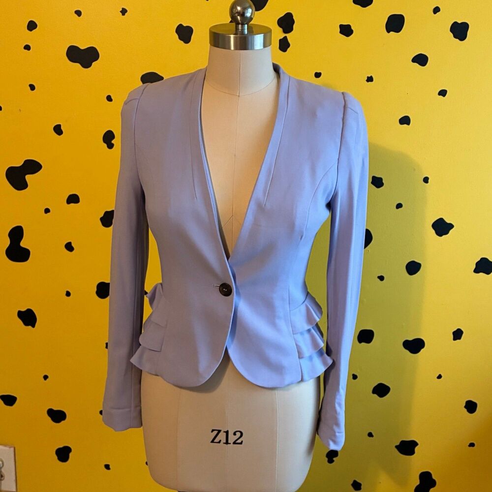 Lavender Blazer Ruffle Hem Fitted Jacket Womens Pastel Coquette Y2K Peplum Top